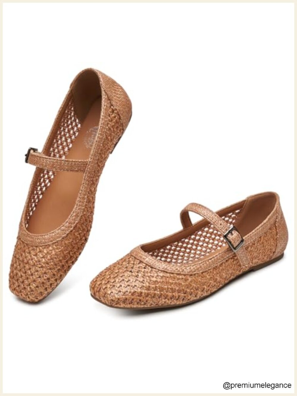 Women's Square Toe Woven Ballet Flats Adjustable Buckle Memory Foam Comfort